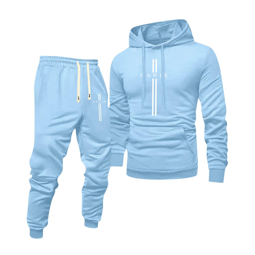 Men's Printed Hooded Sweatshirt And Sweatpants Casual Sports Suit