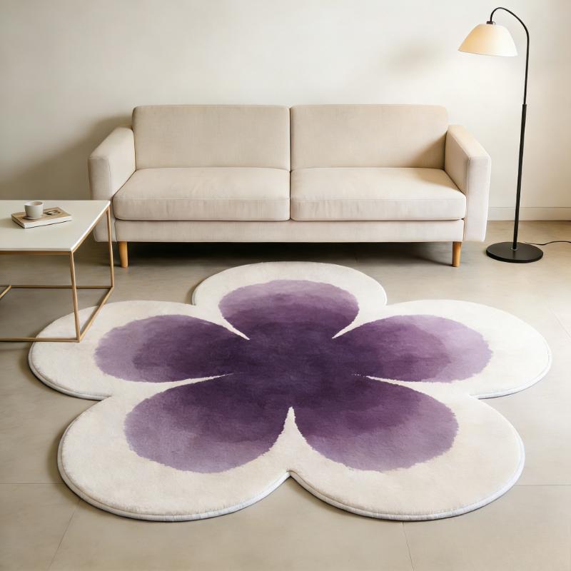 Cream Style Carpets for Living Room Color Flower Bedroom Decor Carpet Fluffy Soft Irregular Shape Rug Home Thick Plush Floor Mat