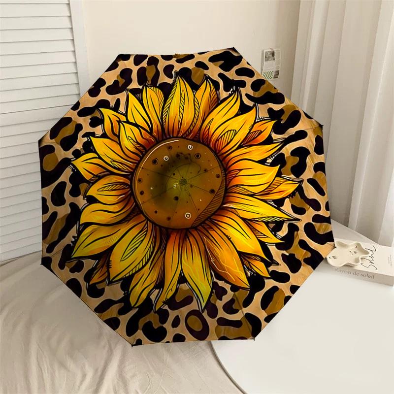 

1P Leopard-print sunflower Umbrella-8-Rib Reinforced, Automatic Open, Lightweight & Durable, Cute Fashion Accessory for Outdoor-Q203