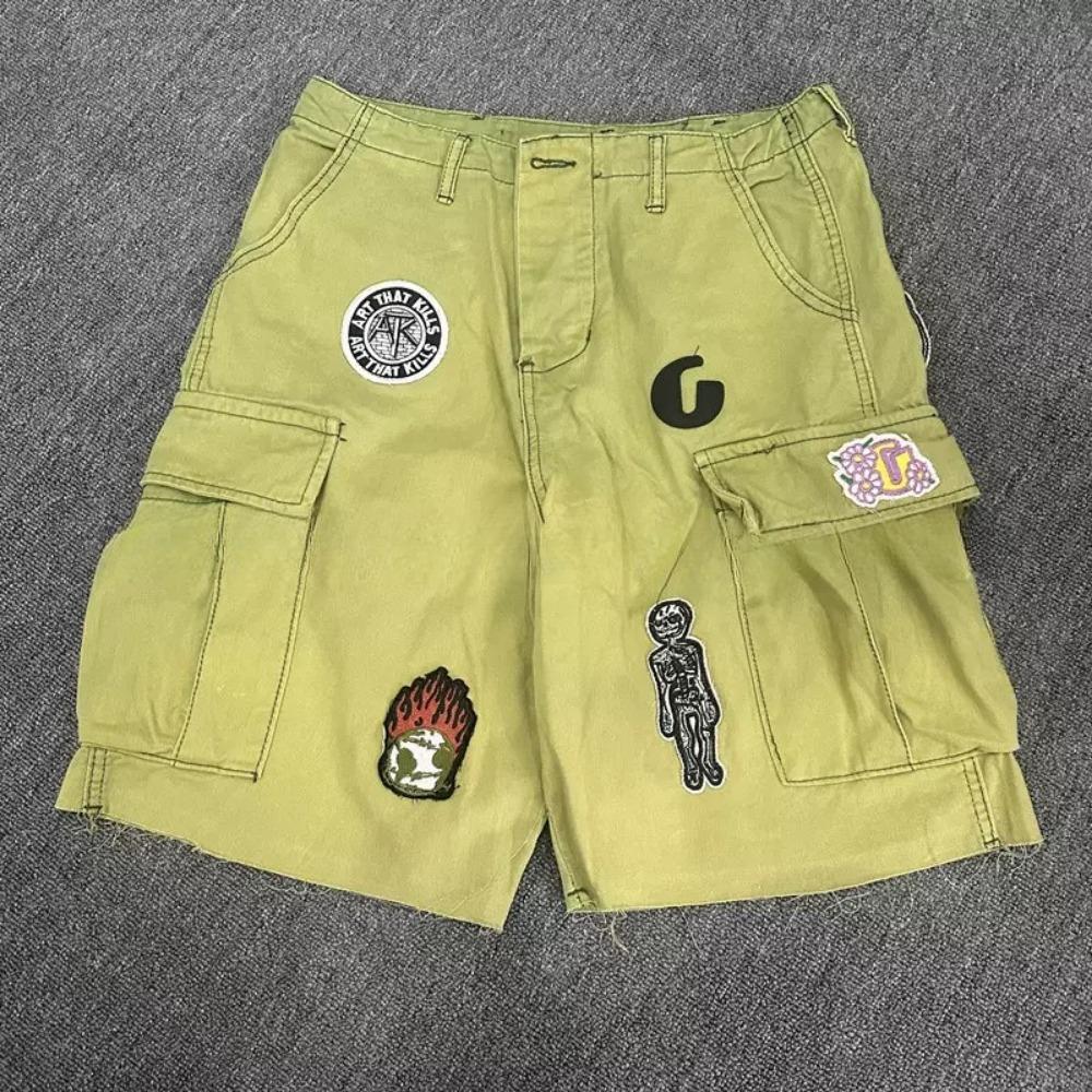 

ZYLLO Мужские выстиранные брюки с вышитыми нашивками и рабочие шорты с несколькими карманами 32