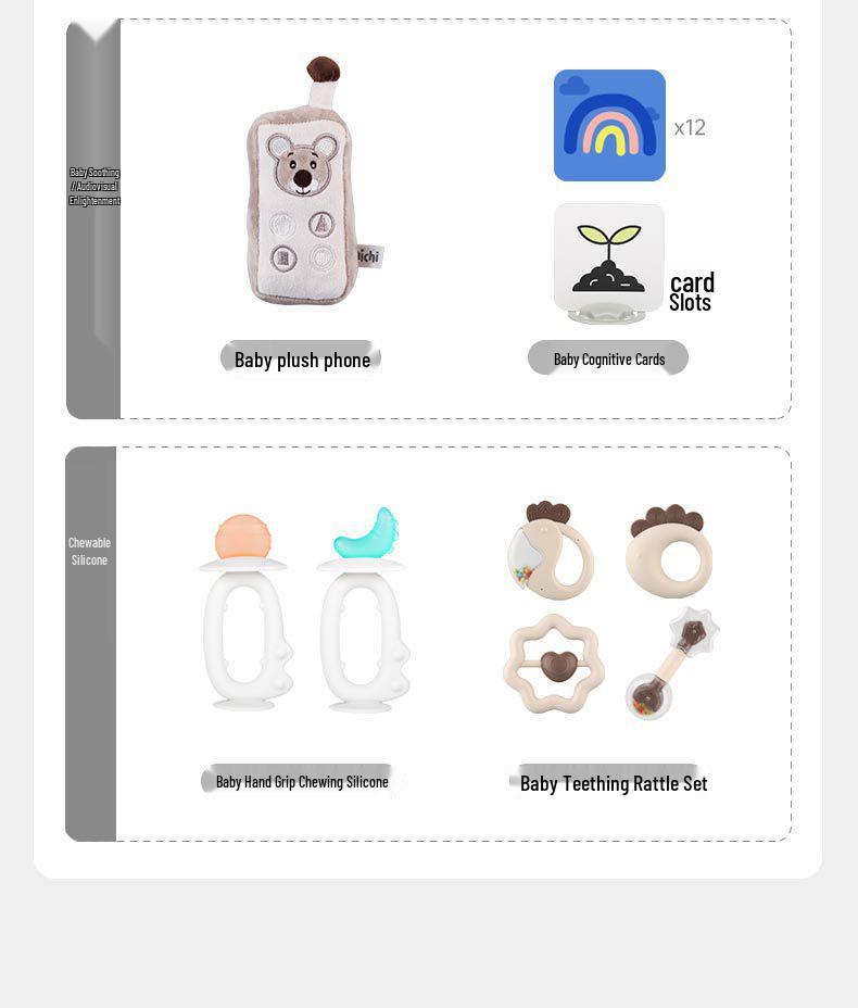 Newborn Gift: Baby Rattle & Soothing Music Set with Educational Cards and Cute Shapes