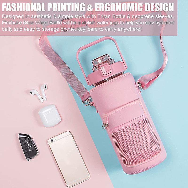 Portable Water Bottle Carrier Bag With Phone Pocket For Stanley 64Oz Tumbler With Handle Neoprene Water Bottle Holder Pouch