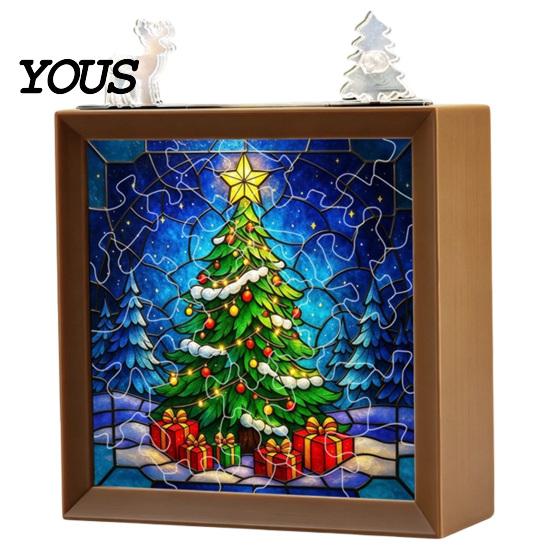Innen-Haus-Dekoration DIY Weihnachten Acryl-Puzzle Nachtlicht, Holzrahmen Handmontiertes Puzzle Schreibtischlicht Lampe, Kreatives LED für Schlafzimmer
