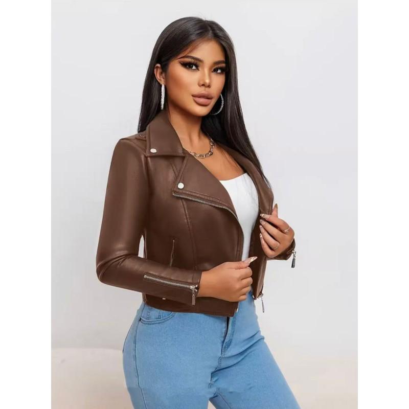 Womens Black PU Leather Moto Jacket