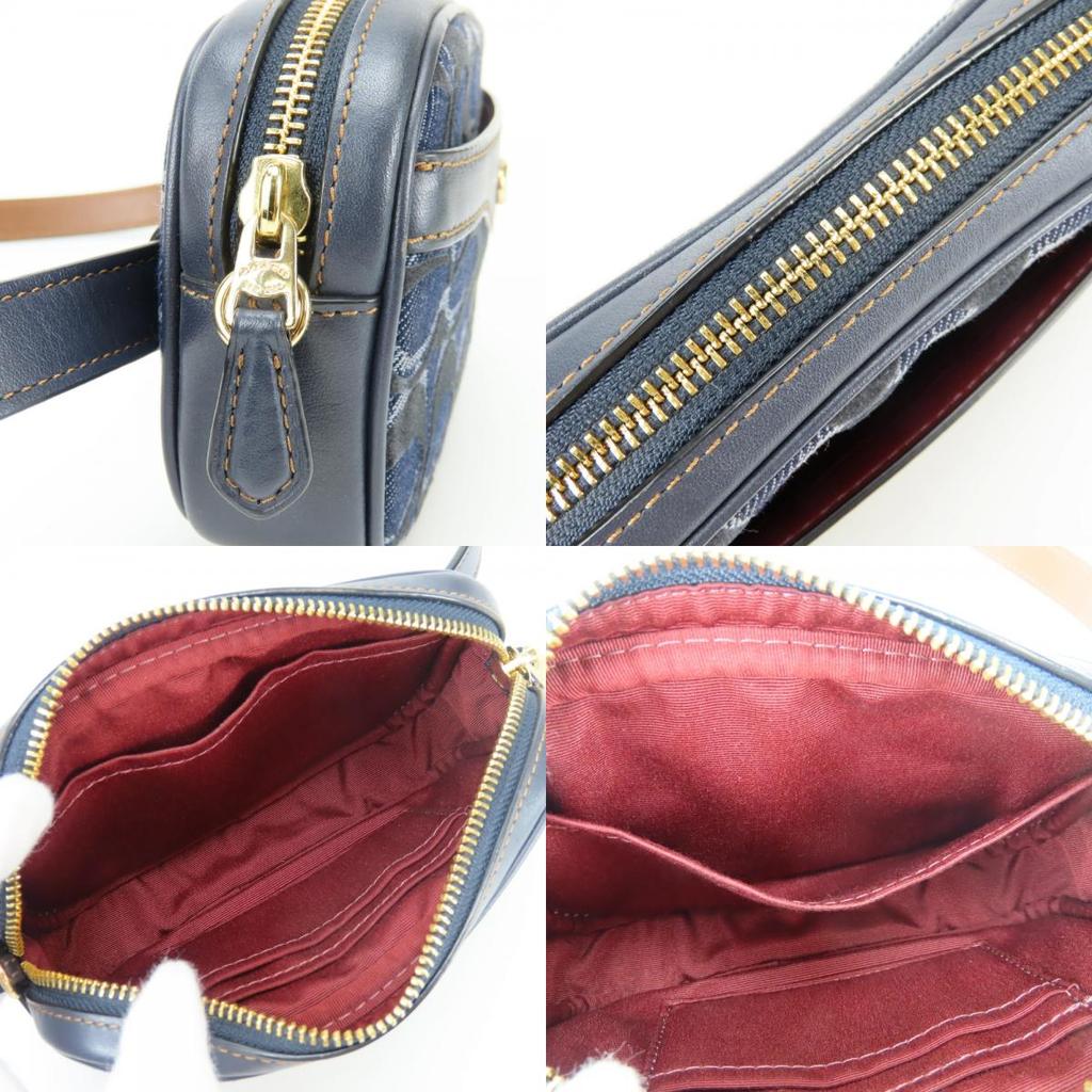 Gebrauchte COACH Bauchtasche Signature Denim F58550 Gürtel Denim/Leder Marineblau Marineblau Kameratasche