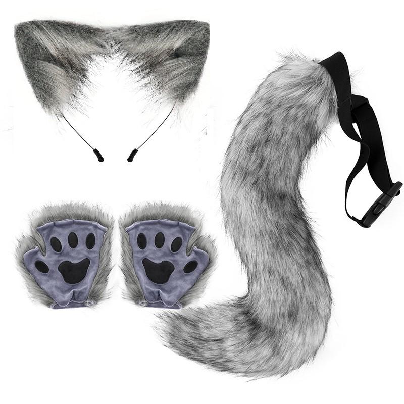 Halloween Party Fox Tail Fox Ears Set Plus Cute Paw Gloves Cosplay Animation Exhibition Character Handmade Plush Props