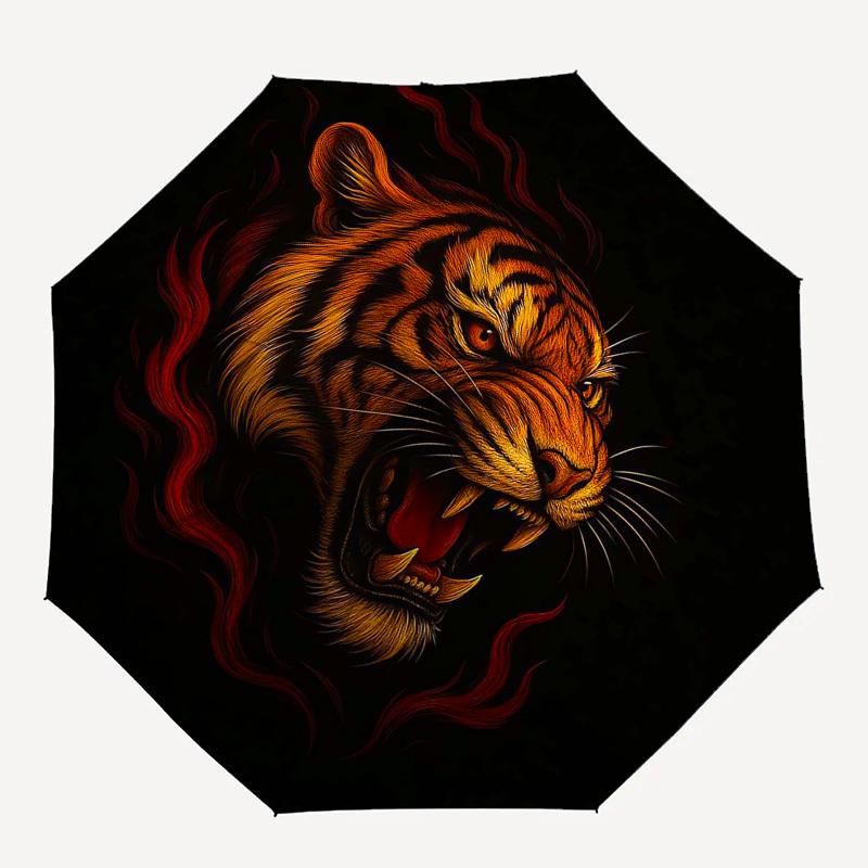 1pc Tiger Roar Umbrella with Plastic Handle,Compact & Stylish,Suitable for All Seasons Ptys26013