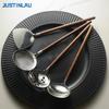 JUSTINLAU Stainless Steel Spatula Soup Spoon Japanese Anti-scald Wood Handle Leaky Spoon Spatula Hot Pot Strainers Cooking Tools