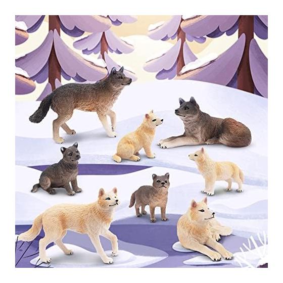 TOYMANY 8PCS Wolf Figure Animal Figure Set Realistic Animal Toy Wolf Family Popular Animal Toy Birthday Gift Christmas New Year Decoration Collection