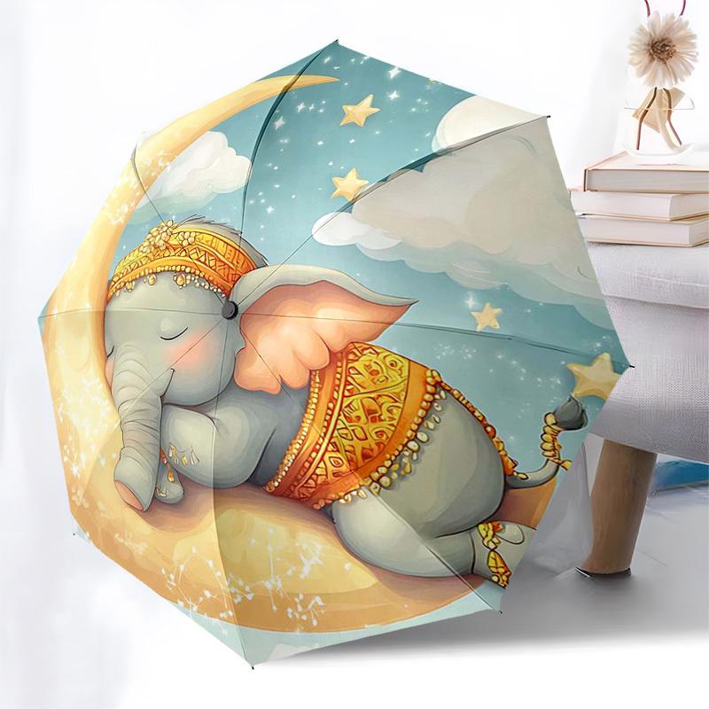 

1pc Golden Elephant Moon Automatic Opening/Closing Umbrella, Festival Gift, Travel Companion, Daily Use, 8 Bone Iron Frame, Portable Design.V090