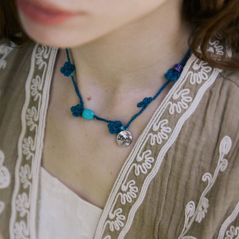 MERRYMOTIVE Bluegreen Clover Crochet Knit Necklace