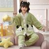 Kids Flannel Pajamas Set Boys Girls Warm Long Sleeve Top And Pants Sleepwear Winter Home Nightwear