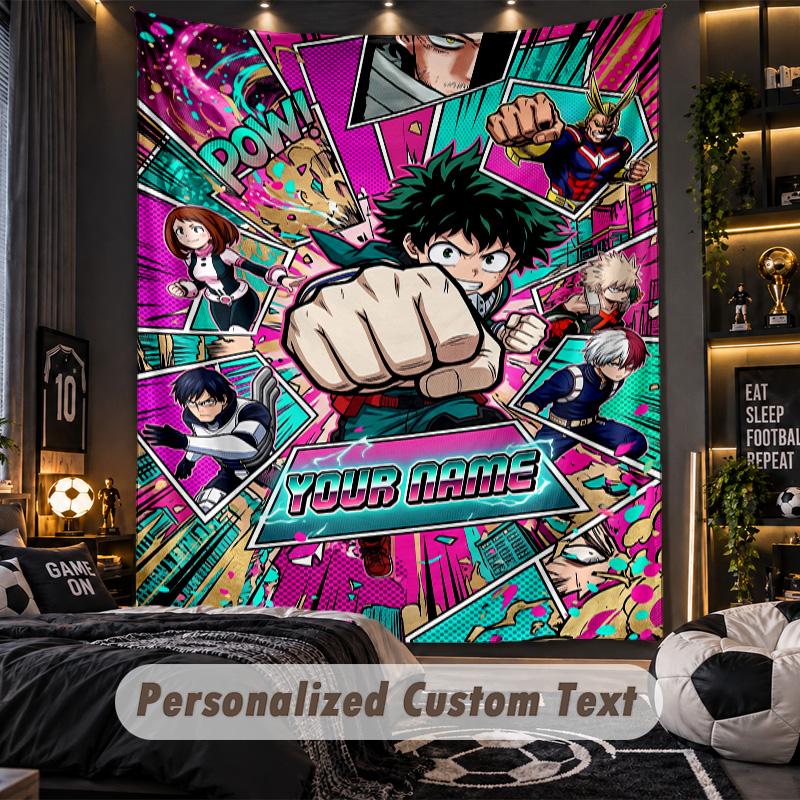 Personalized Wall Tapestry,My Hero Academia Custom Printed Name, Fabric Wall Art For Indoor Room Backdrop