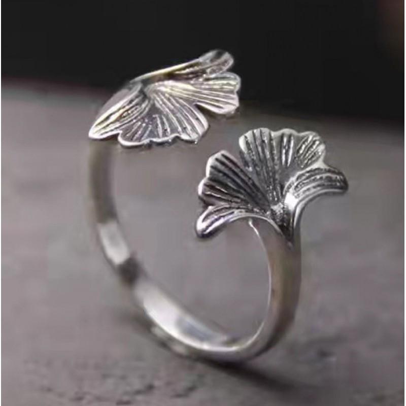 Adjustable Open Ring In Antique Finish With Leaf Motif Unisex Vintage Geometric Jewelry Daily Wear