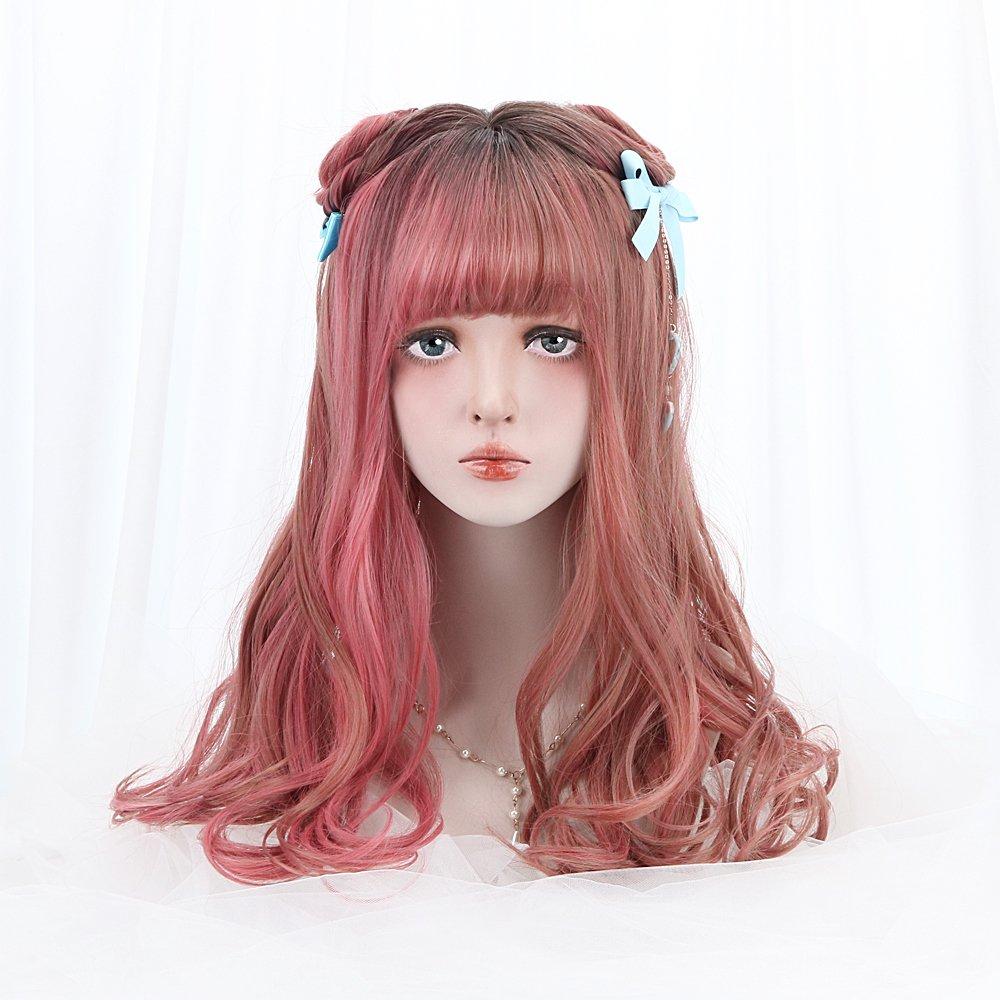 Fluffy Gradient Lolita Full Available In 3 Colors Long, Curls, Wig, Blunt, Heat-resistant, Parted, Wig, Stylish, Makeover, (pink & Red)