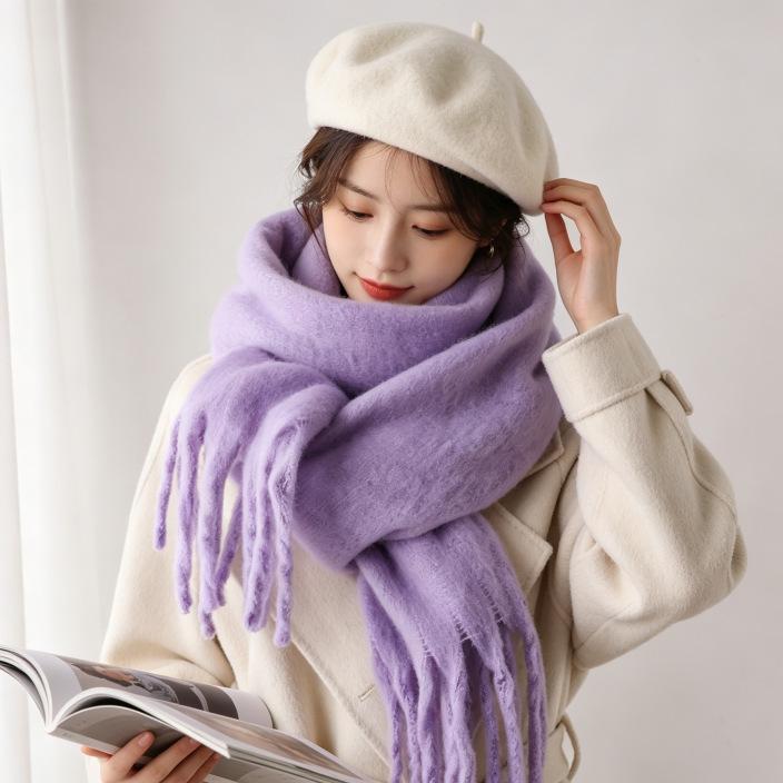 High-end scarf women's winter atmosphere versatile thickened Maillard new Korean version mohair fringed scarf tide