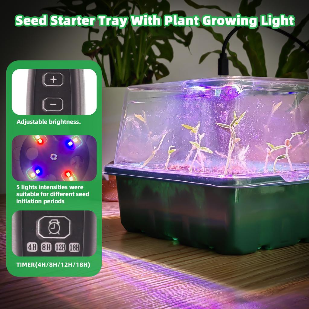 5pcs Seed Starter Tray with Grow Light, Elevated Seedling Starter Trays Kits