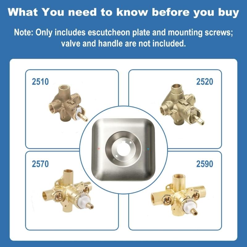 T2471BN Single-Piece Shower Trim Plate Replacement Escutcheon Plate with Square Metal Construction, Silver Tone Finish and Mounting Screws for