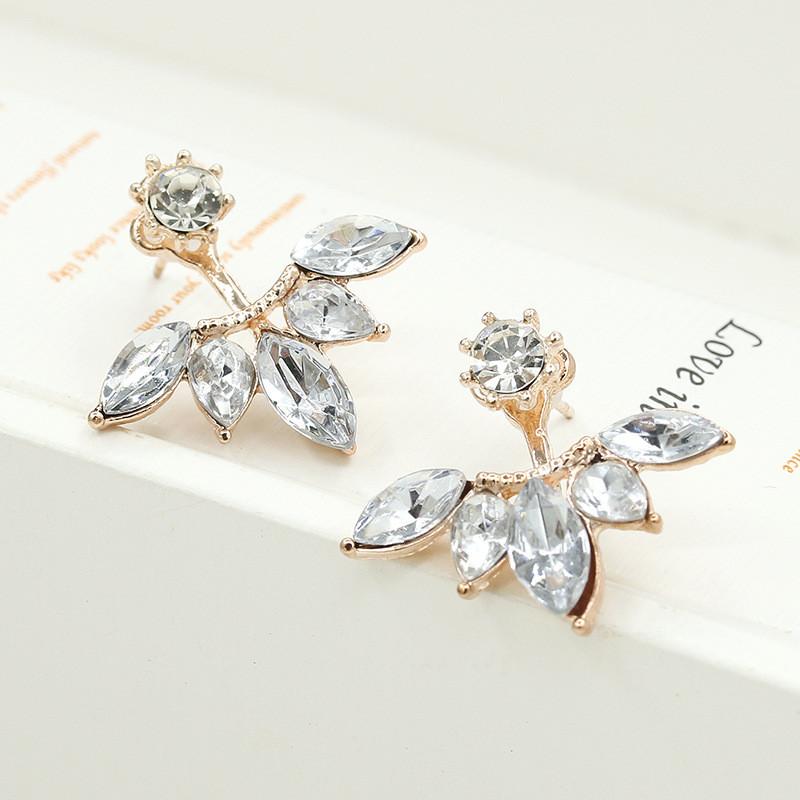 Fashion Elegant Silver Needle Zircon Daisy Tree Leaves Water Earrings Drops