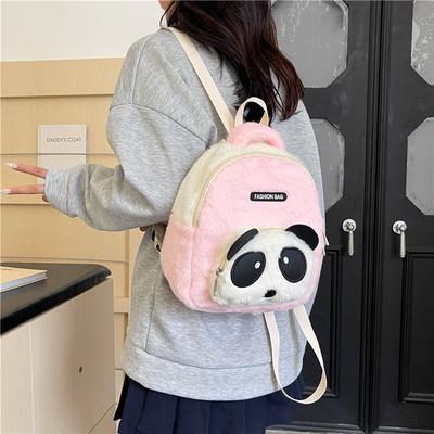 Schoolbag New Kindergarten Cartoon Backpack, Double Back Cute Panda Children's Backpack Niche Plush High-value Schoolbag