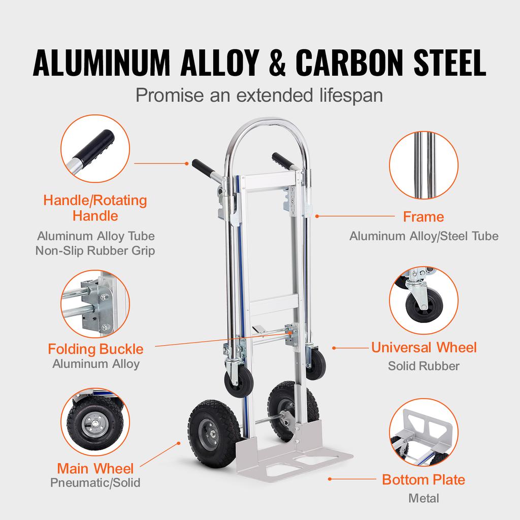 SucceBuy Folding Hand Truck Aluminum Heavy Industrial Collapsible Dolly Cart for Transport and Moving In Warehouse Supermarket