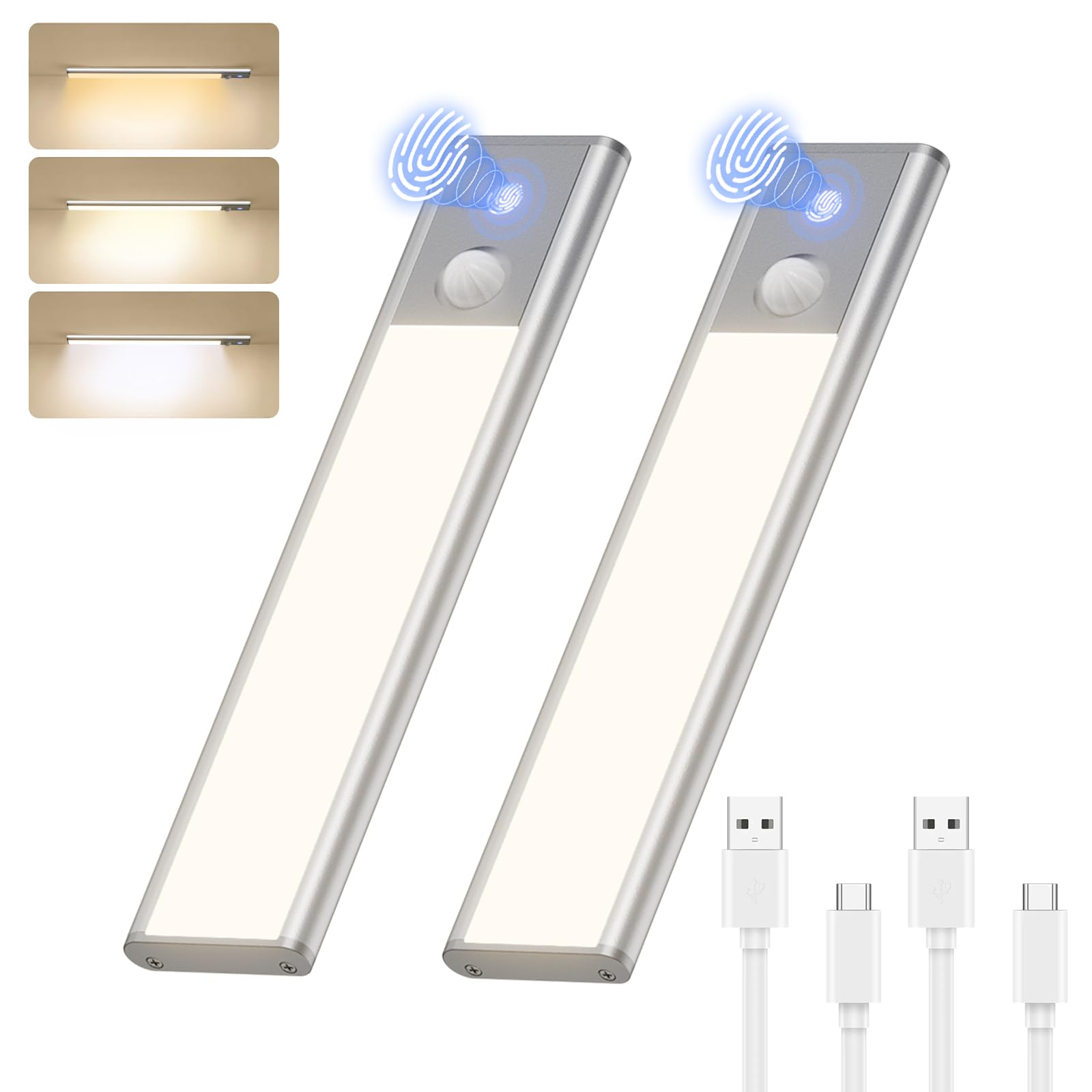 

Quntis LED Kitchen Light, Rechargeable Motion Sensor Light with Magnet, Set of 2, 20cm, Dimmable Closet Light, Magnetic & Adhesive, 3000-6000K,