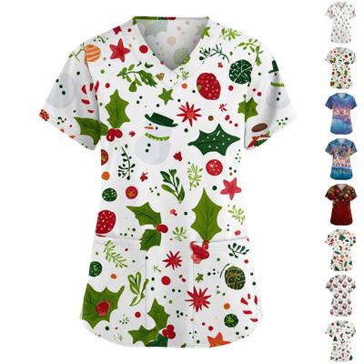 Women's Fashion V-Neck Short Sleeve Overalls With Pockets  Print Tops  Clothes
