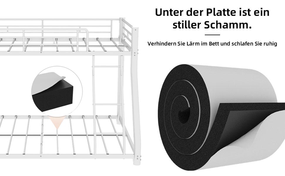 Estrutura de Metal Robusta para Cama Beliche, uma cama superior de 90*140cm e uma cama inferior de 140*190cm, Design que Economiza Espaço com Escada e Grades de Proteção de Comprimento Total.