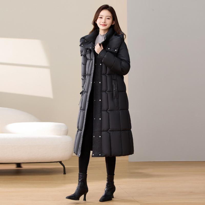 New Down Cotton Clothes Women's Long Loose and Long Over the Knee Thickened Hooded Winter Warm Jacket