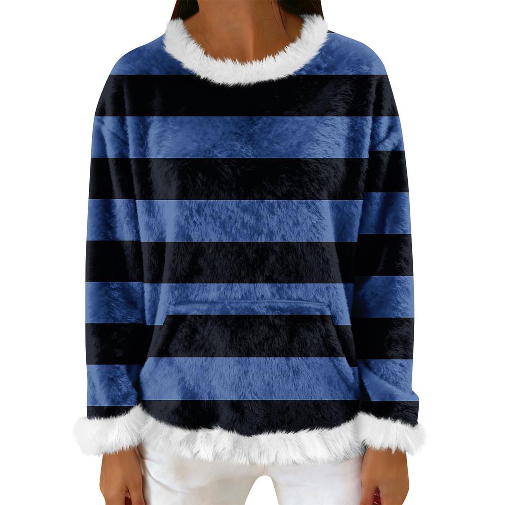 Women's Casual Fleece Sweatshirt  Long-Sleeve Round  Neck Casual Comfortable Loose-Fit Lightweight Women's Flannel Sweatshirt