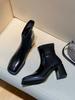 Foreign trade French square head thick heel short boots 2024 new retro fashion thin boots short small single boots