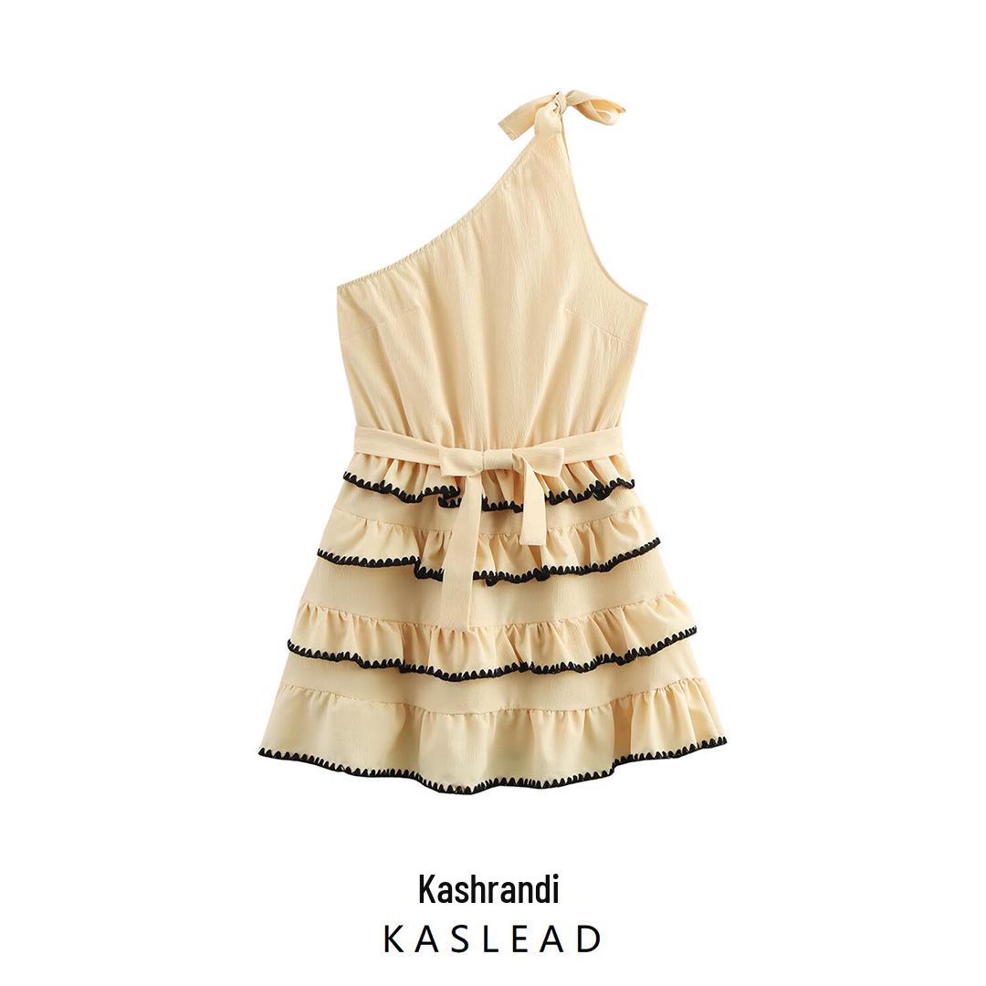 

2025 Spring Women s Fashion Off-Shoulder Layered Dress S