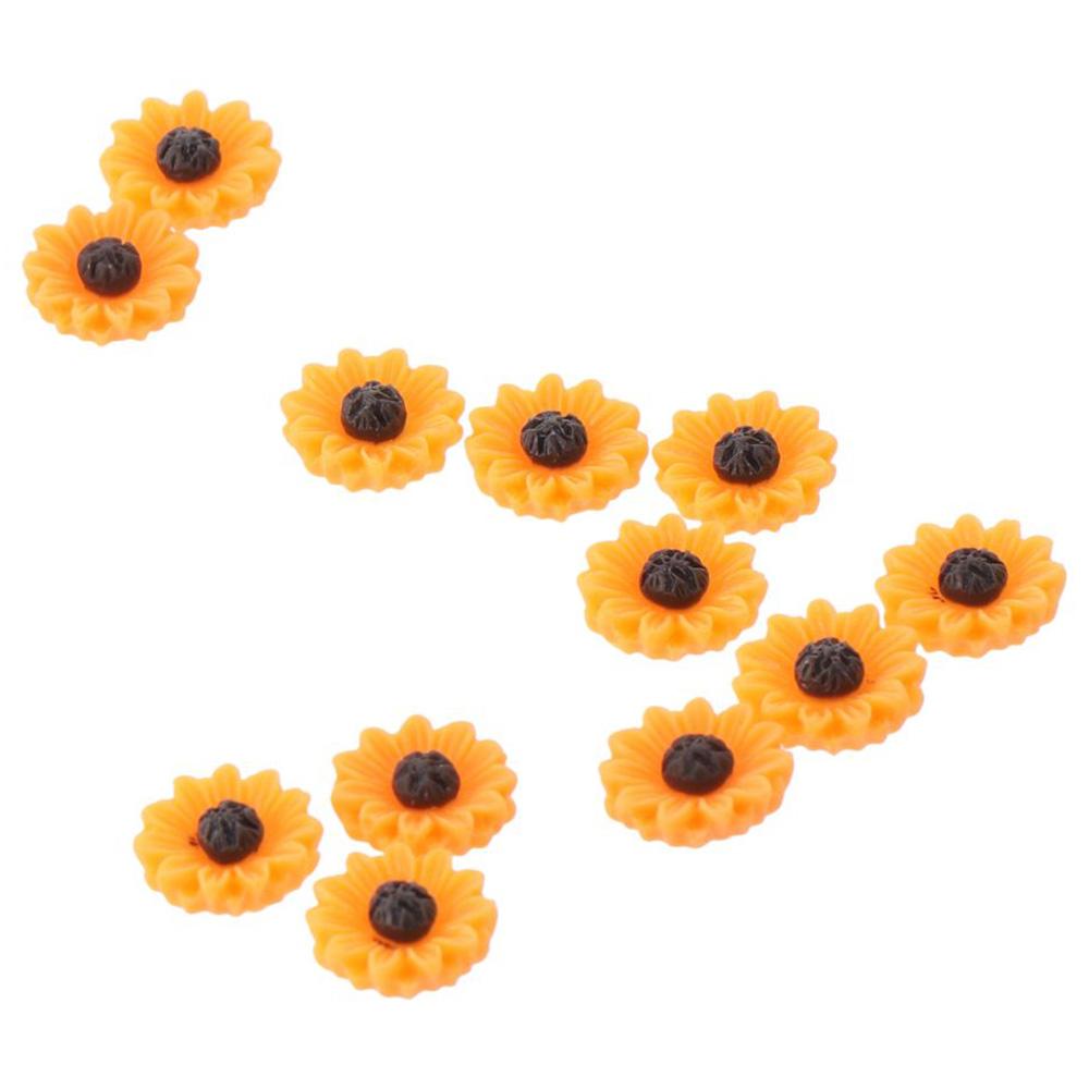 60pcs 16mm Sunflower Slime Beads Resin Sunflower Flatback Cabochons Beads for Scrapbooking