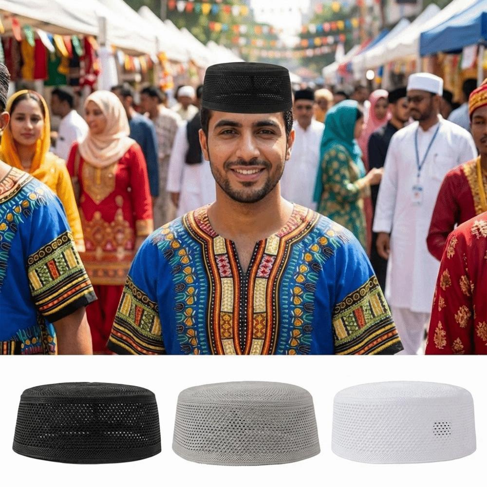 Mesh Muslim Caps Flat Top Summer Hat New Islamic Hat Men