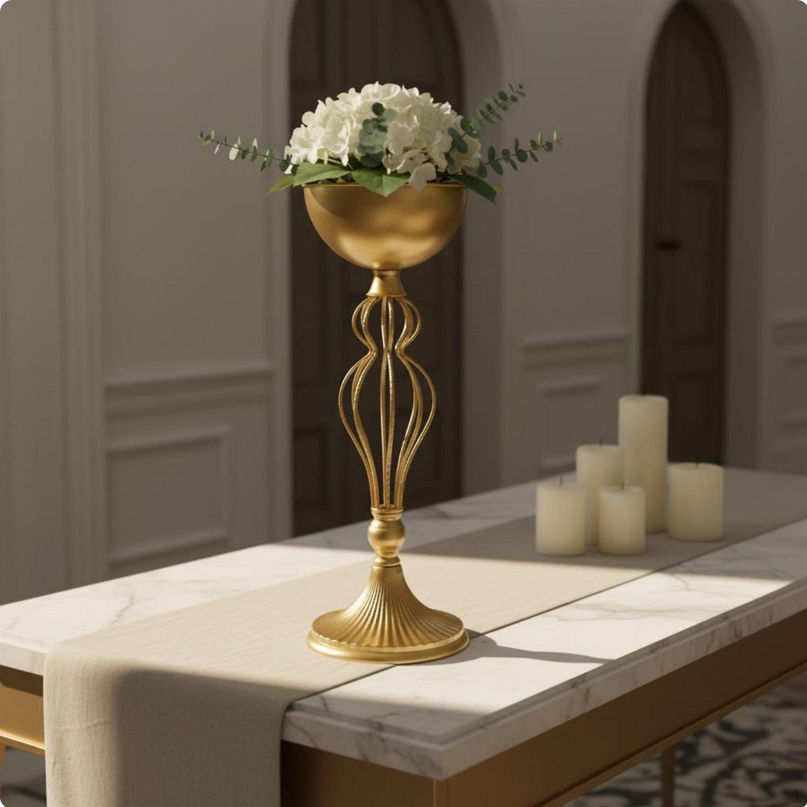 Tall Flower Stand Light Luxury Wedding Centerpiece Vase European Metal Pedestal for Banquet,