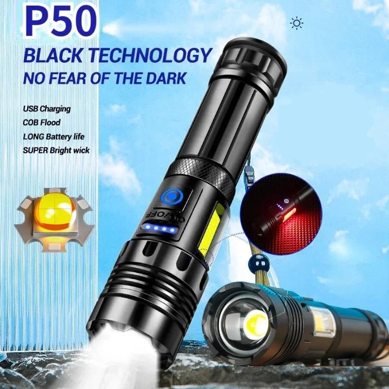 5000LM XHP50 Powerful Led Flashlight High Power Torch Light Rechargeable Tactical Flashlight 18650 Usb Camping Lamp