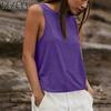 Blusas y camisas con cuello redondo sin mangas con estampado de Color sólido informal de moda para mujer