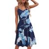 Vestito estivo da donna, casual, estivo, in cotone, senza maniche, con cinturino per spaghetti, vita regolabile