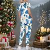 Women Plus Size Floral Printed Nurse Scrub Set V Neck Short Sleeve Pocket Top Long Pants