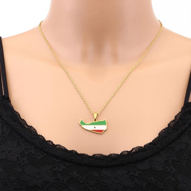 Stainless Steel Somaliland Map Pendant Retro Necklaces National Style Flag Map Dripping Oil Clavicle Chain Jewelry Gift