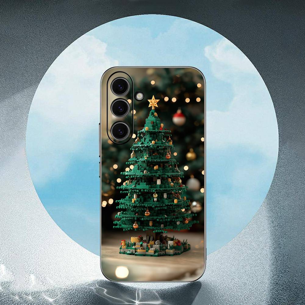 Merry Christmas Tree For Samsung Galaxy S25 S24 S23 Ultra S22 S21 Plus S20 Black Soft Silicone Protective Case