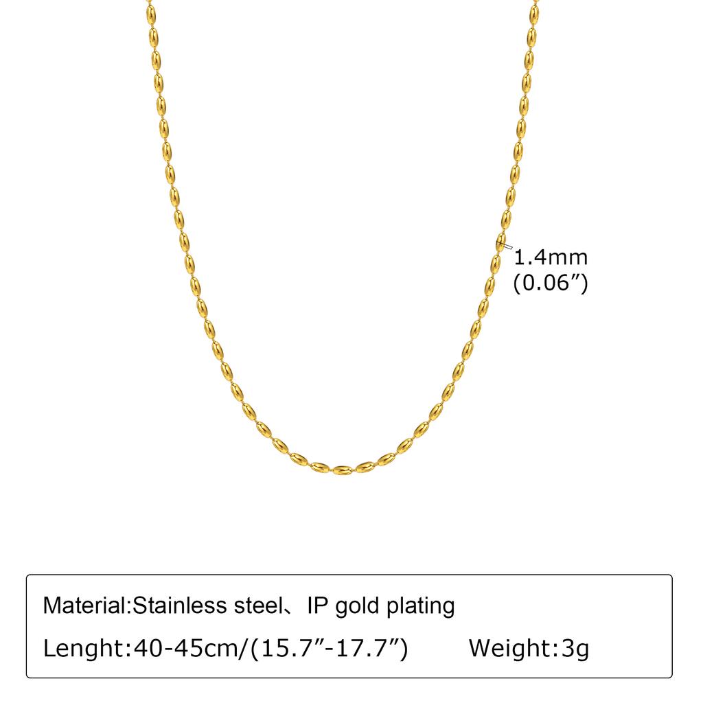 18K Gold Plated Two Tone Oval Beaded Chain Necklace for Women, Stainless Steel Clavicle Choker Necklace, Fashion Jewelry Gift