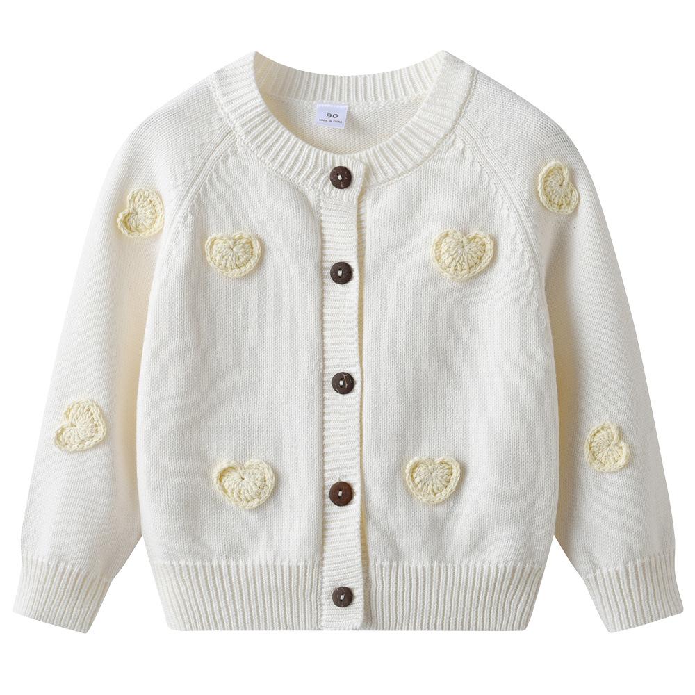 Korean Style Handmade Love DIY Children's Knitted Cardigan Jacket Girls Sweater Cardigan
