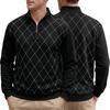 Men S Casual Long Sleeve Pullover Sweatshirt Stand Collar Half Zip Plaid