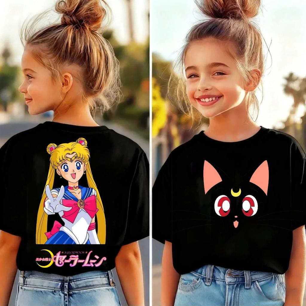 Sailor Moon T-shirt with print for kids, unisex T-shirt for kids, loose casual short-sleeve Y2K Harajuku T-shirt for kids