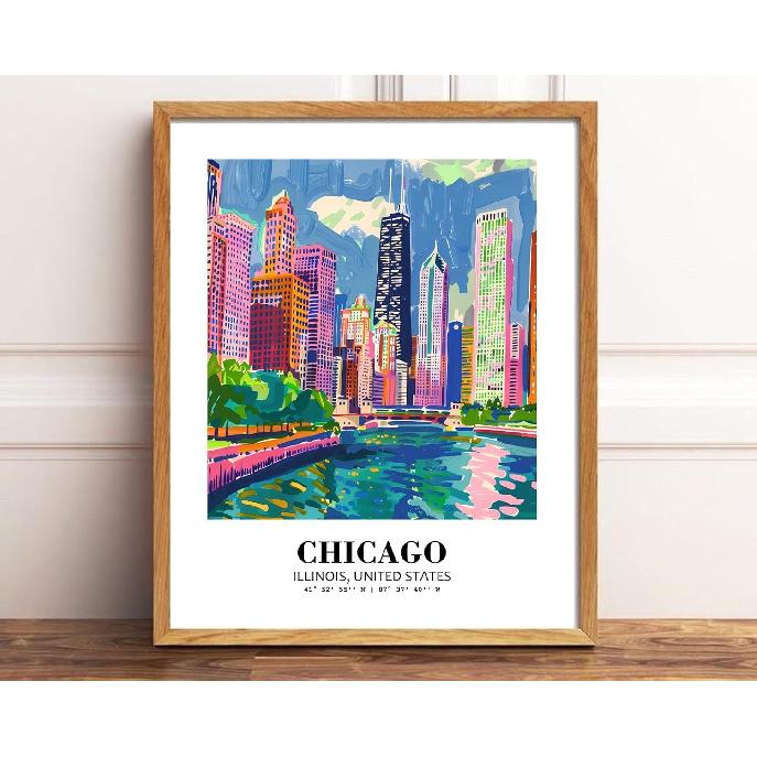 Eleville 8X10 Unframed Chicago Skyline Illinois United States World Tour Travel Family Vacation Art Print Poster Wall Office Home Decor mgn017