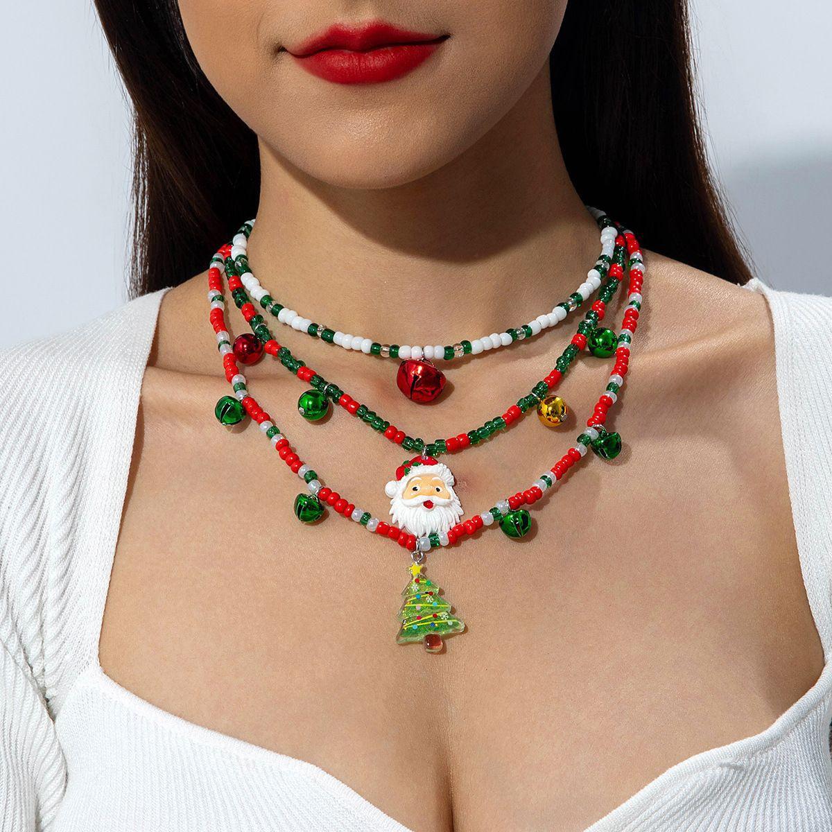 Christmas element rice bead beaded necklace, Santa Claus resin pendant, holiday jewelry wholesale