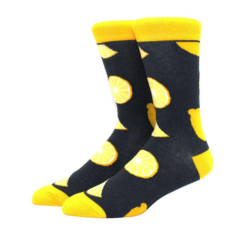 1 Pair of  Fun Men Socks Casual Cartoon Fruit Banana Flamingo Lemon Egg Sloth Pizza Happy Harajuku Skateboard Socks
