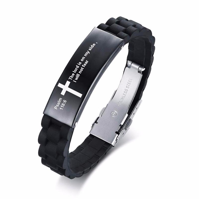 Vnox Religious Cross Jesus Scripture Quote Christian Bible Verse Inspiring Faith Silicone Bracelets for Men Personalize