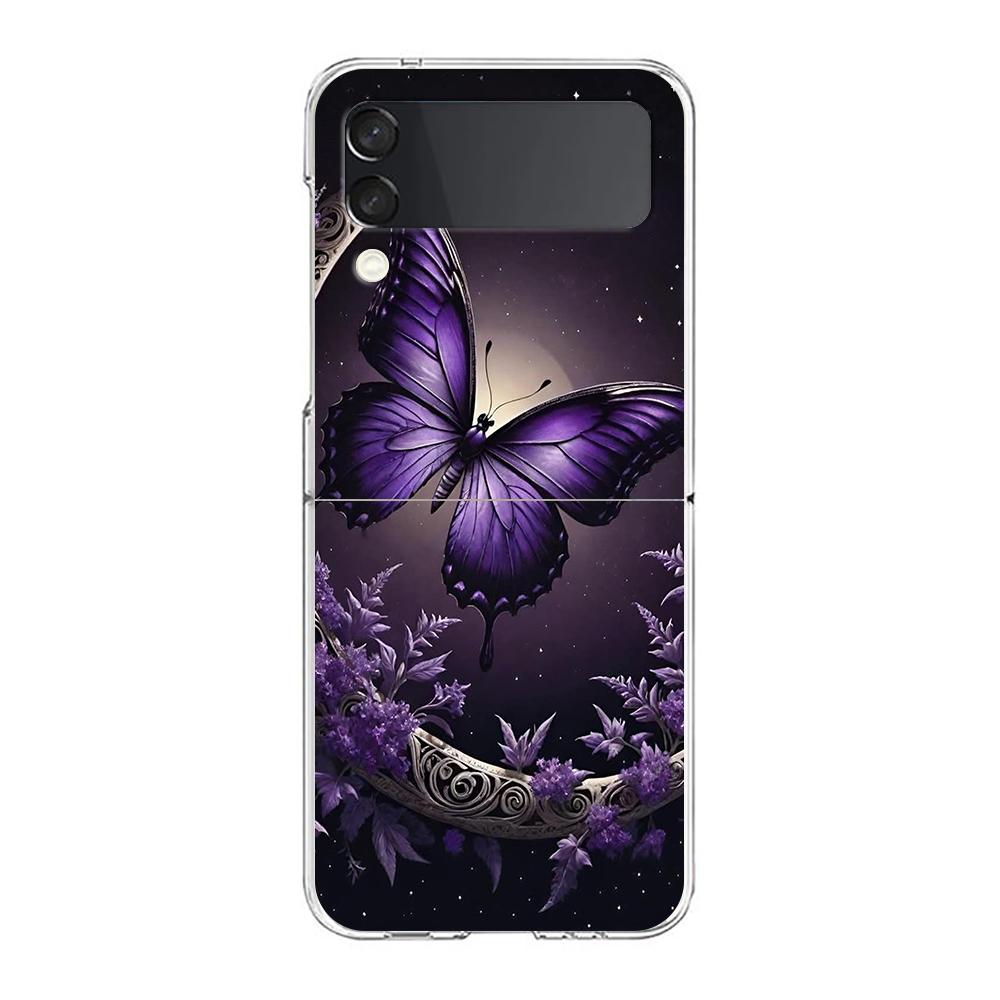 Phone Cover For Samsung Galaxy Z Flip 7 6 5 4 Case Transparent For Samsung Z Flip 3 Hard PC Foldable Shell Purple Butterfly Bags